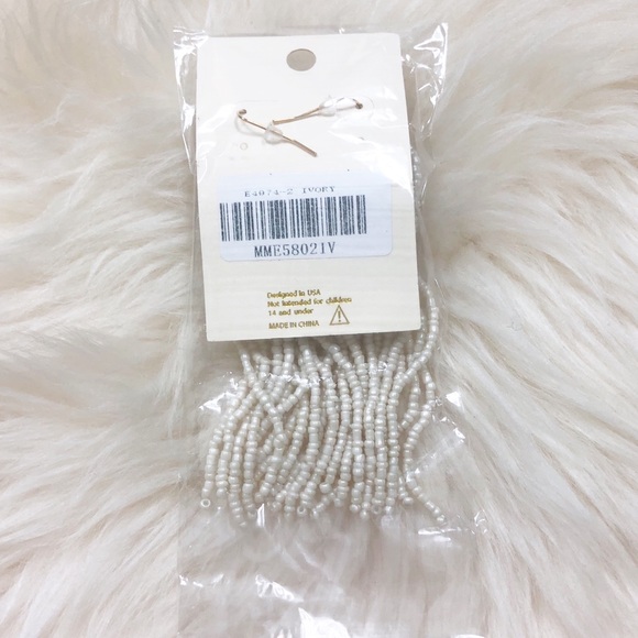 Beaded Tassel Long Drop Earrings Off White - Picture 7 of 7